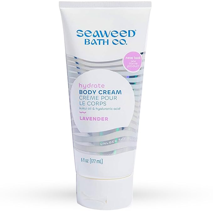 Seaweed Bath Co. Hydrate Body Cream - Lavender - Hydrating Scented Moisturizer for Body and Hands - With Vitamin E, Hyaluronic Acid and Shea Butter for Dry Skin - 6 oz