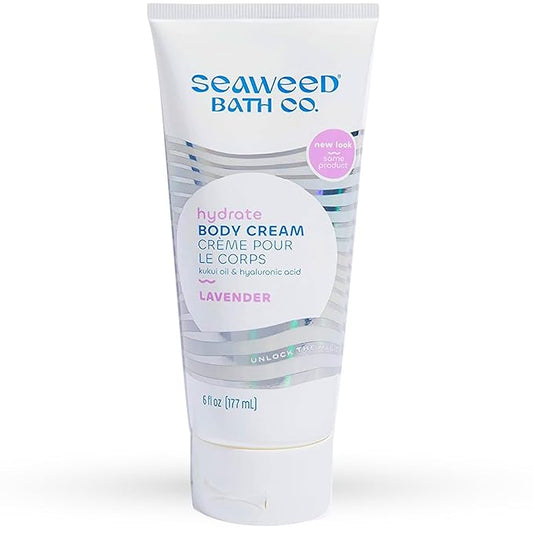 Seaweed Bath Co. Hydrate Body Cream - Lavender - Hydrating Scented Moisturizer for Body and Hands - With Vitamin E, Hyaluronic Acid and Shea Butter for Dry Skin - 6 oz