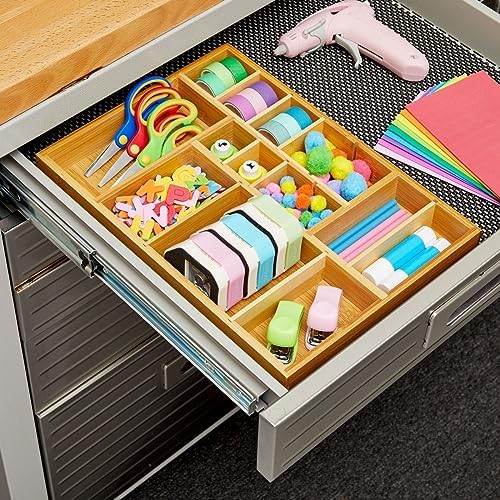 Juvale Drawer Organizer Tray - 8-Slot Drawer Divider for Utensils - Versatile Silverware Holder - Desk Tray for Office Supplies - 14 x 10 x 2 in, Brown, Bamboo - Image 2