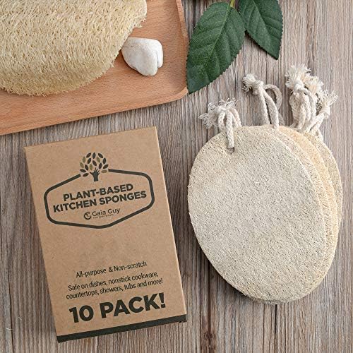 Natural Loofah Dish Sponge - 10 Pack (6 + 4 Bonus) - 100% Plant-Based, Plastic-Free Kitchen Scrubber Pads | Compostable & Zero Waste Alternative to Traditional Sponges - Image 3