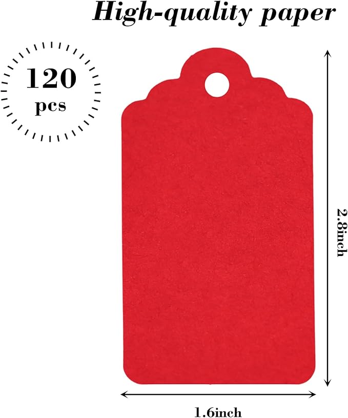 SallyFashion 120PCS Gift Tags with String - Red Paper Tags for Gifts, DIY Wedding, Birthday