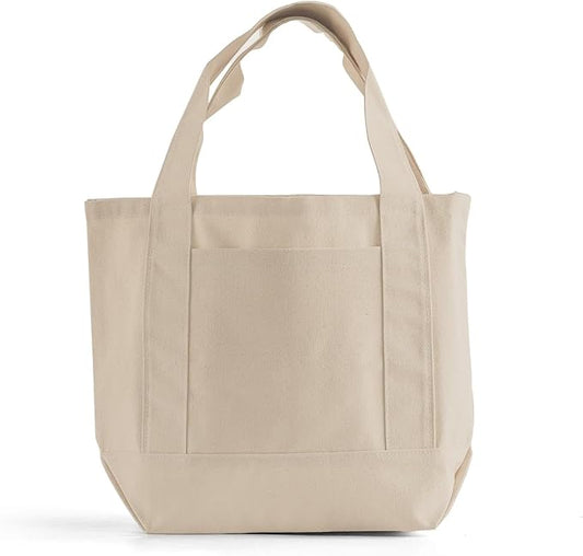 12 Pack Mini Iconic Canvas Shopping Bags with Gusset – Reusable Eco-Friendly Tote Bags with Handles