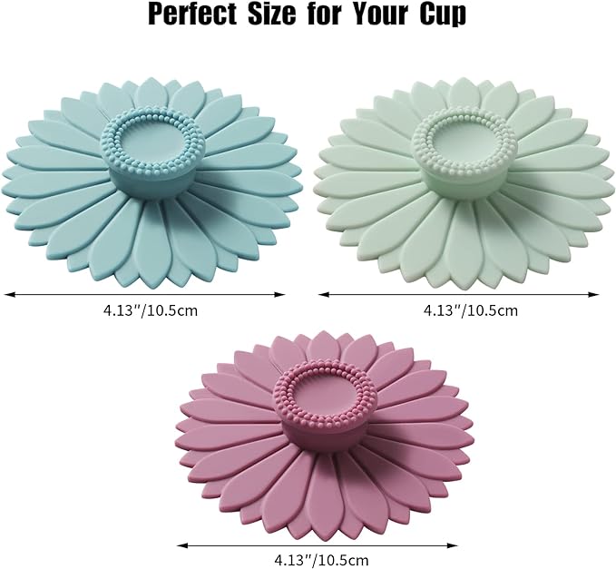Sunflower Silicone Cup Covers (Set of 3) ， Multicolored Silicone Lids for Mugs, Cups, Tea Pots,Flexible Mug Covers，Hot Cup Lids for Coffee & Tea