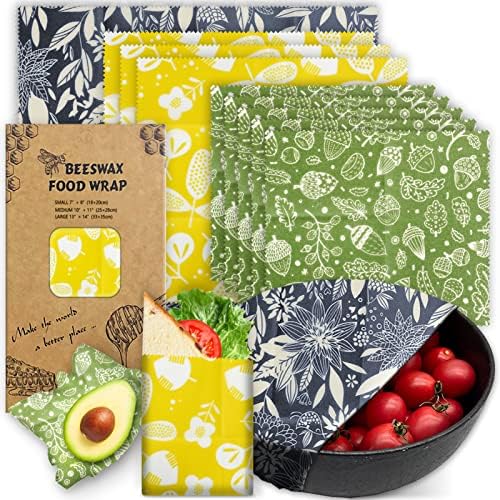 Organic Beeswax Wrap - Reusable Food Wrap Set, 9 Pack - 1L, 5M, 3S Flower Patterns - Sustainable, Sandwich Storage by PICcircuit