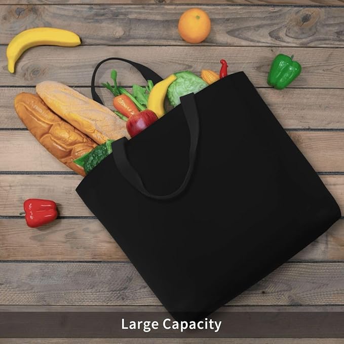Custom Large Black Tote Bag With Pocket Extra Large Reusable Grocery Bags