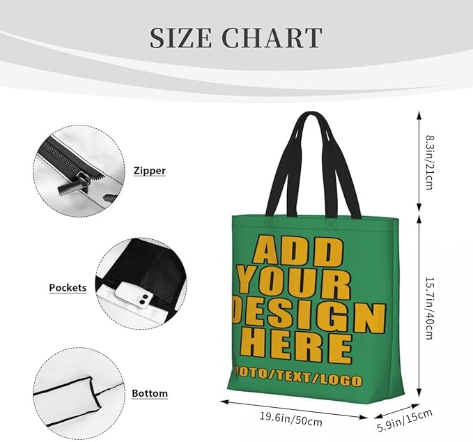 Custom Large Black Tote Bag With Pocket Extra Large Reusable Grocery Bags
