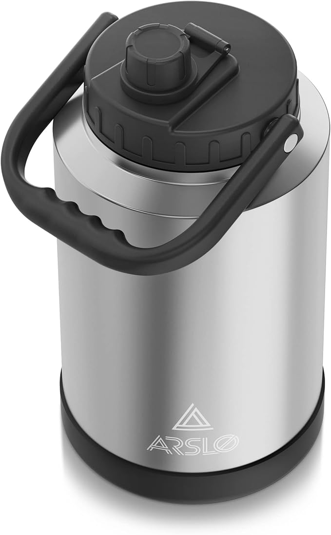 large Insulated Water Jug With Handle, One Gallon Insulated Water Bottle, 1 Gallon Stainless Steel Water Jug, Silver, 128 oz, 1 Count (Pack of 1)