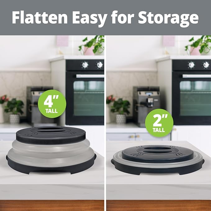HOVER COVER High Power Magnetic Microwave Splatter Cover with Strongest Magnetic Grip, Collapsible 12-Inch BPA-Free Food Lid, Vented Plate Guard, Dishwasher Safe Space-Saving Storage - Black