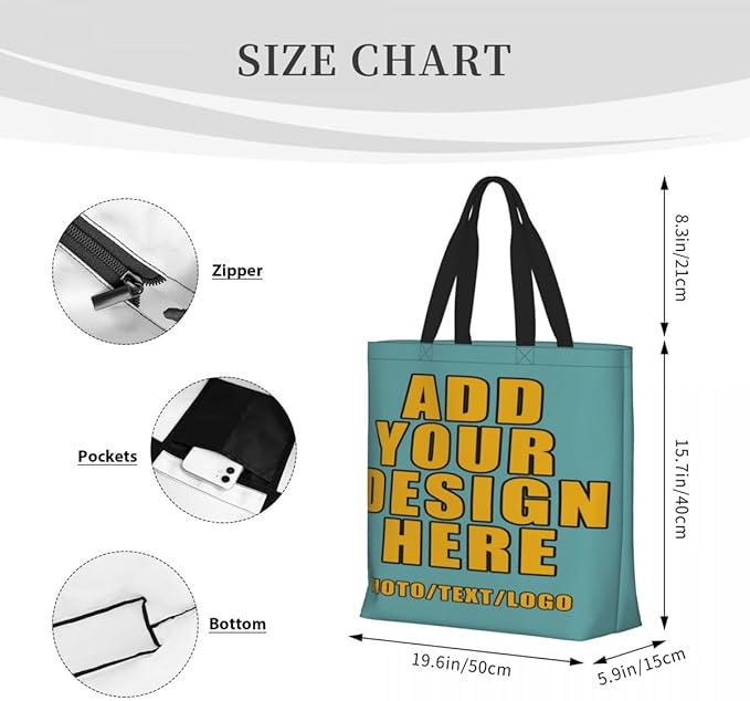 Custom Large Black Tote Bag With Pocket Extra Large Reusable Grocery Bags