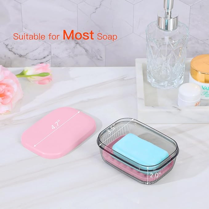 Quatish Bar Soap Holder Dish, Leakproof Travel Soap Case for Shower, Portable Travel Size Toiletries Camping Essentials for Gym, Dorm, Bathroom, Pink