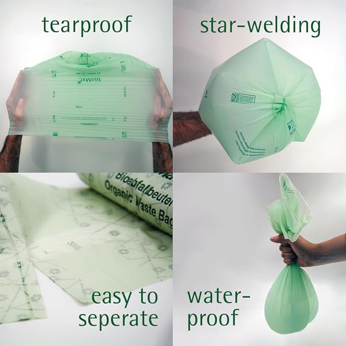 bioMat 64 Gallon Compostable Compost Liners, 10 Count, BPI ASTM D6400 Certified Large Compost Bags for Gargabe Bin