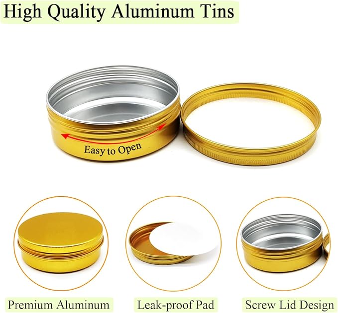 12pcs 1oz 30ml Aluminum Tin Jar, 30g Refillable Makeup Container, 30 Gram Gold Screw Lid Round Can Sample Pot for Cosmetic DIY, Handmade, Lip Balm, Cream, Salve, Toner, Candle, Paint, Scrub