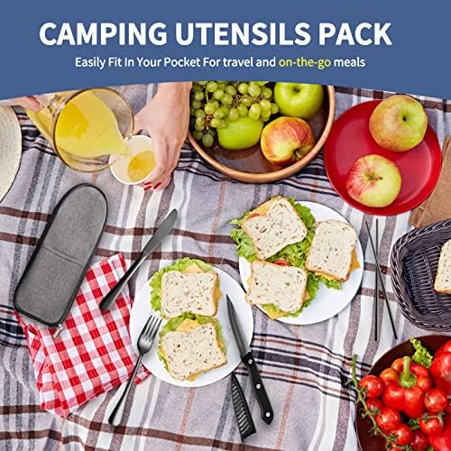 Logcow Travel Utensils with Case,Reusable Utensils,Portable Travel Camping Cutlery Set,Stainless Steel Flatware Set,Lunch Boxes Workplace Camping School Picnic (Black) - Image 3