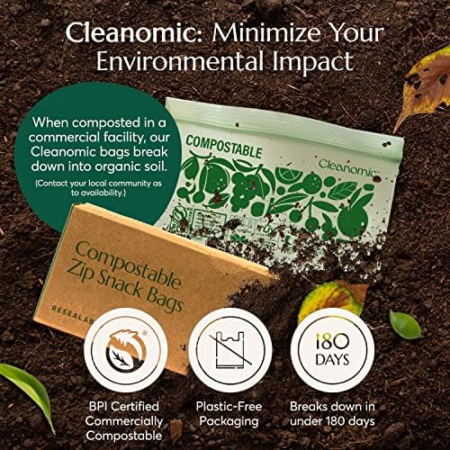 Cleanomic Compostable* Snack Size Food Storage Bags (50 Eco Zip) Freezer and Leak Proof, Also Available Gallon, Quart and Sandwich Size Bags - Image 4