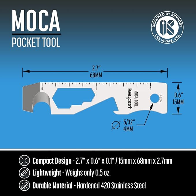 Keyport MOCA 10-in-1 Keychain Multitool (Stainless) | EDC Multi Tool: Pry Bar, Bottle Opener, Screwdriver, Box Opener, Cord Cutter & More | TSA Key Tool | EDC Gear | For Key Organizer & Key Chain