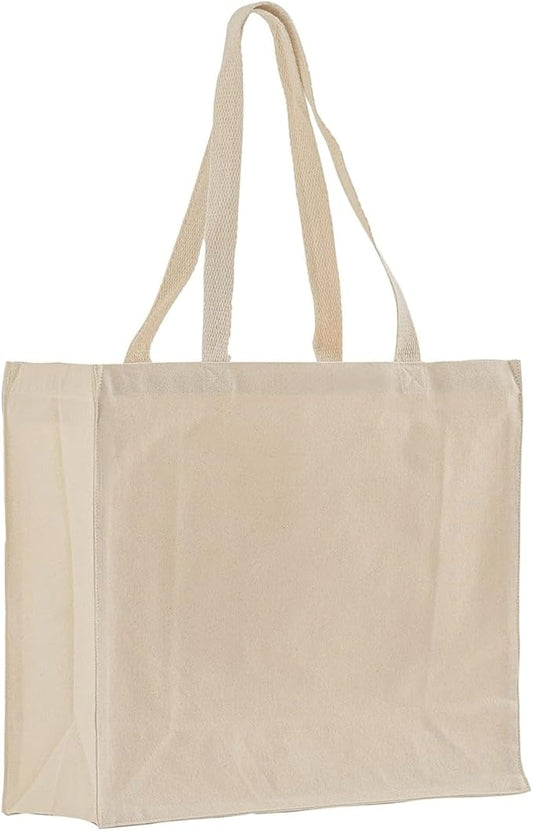 12-Pack Large Canvas Tote Bags, Natural Cotton Reusable with Handles – Bulk Shopping Bags for Work, Travel & Beach – Natural