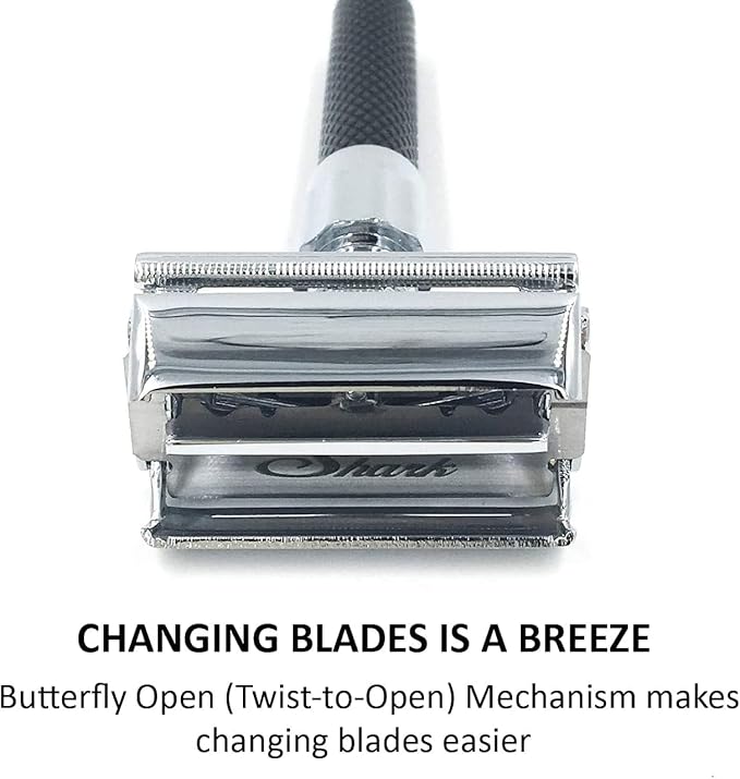 Parker 92R Graphite Gray, Long Handle Heavyweight Butterfly Open Double Edge Safety Razor for Men, 5 Parker Premium Platinum Double Edge Razor Blades Included