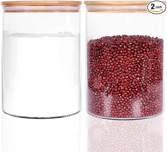 Set of 2 Large Glass Food Storage jar, 100 FL OZ (3000ml) Glass Flour Canister with Airtight Bamboo Lids for Kitchen Corner, BPA-Free Flour Container for Sugar, Ground Coffee, Rice and Dry Food