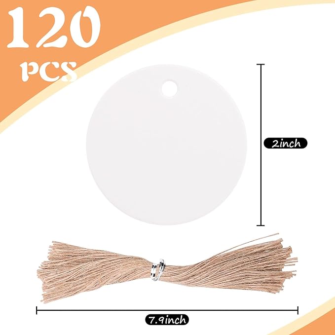 SallyFashion 120PCS White Round Gift Tags, 2 inch Kraft Paper Gift Tags with String for Gifts Wrapping Craft Project Wedding Favors