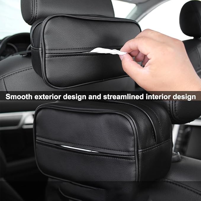 Car Tissue Holder, Travel Napkin Dispenser - PU Leather Fits Most Cars, SUVs, Trucks, and Vans