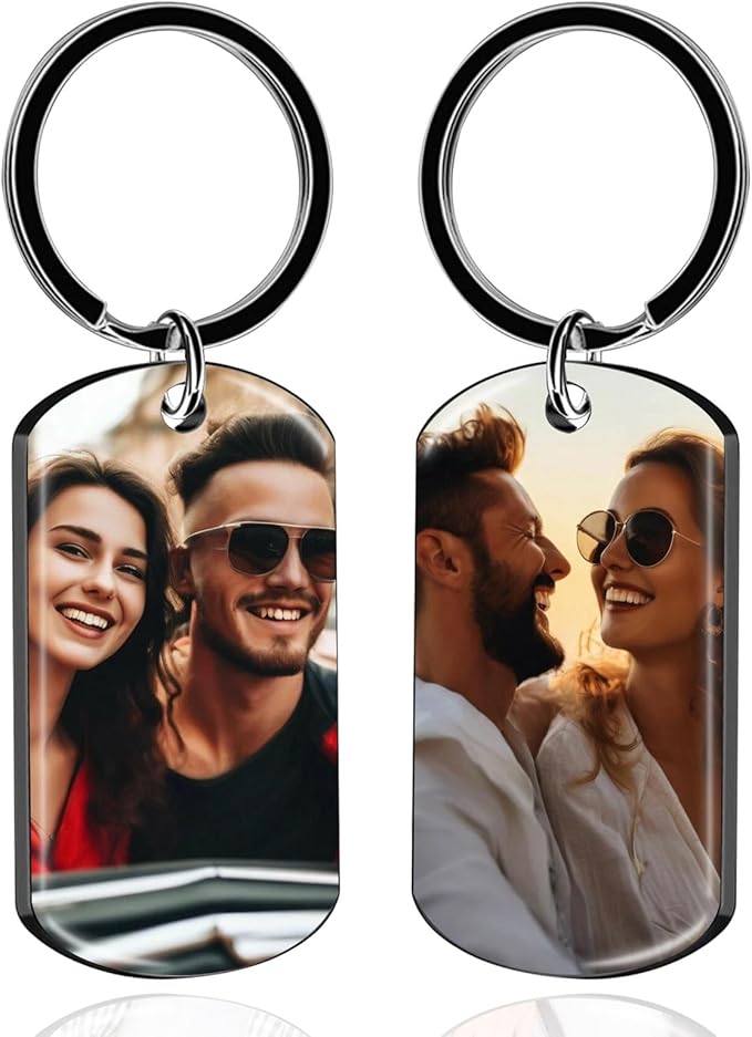 Custom Keychain Double Sided Personalized Picture Text Keychains Engraving Photo Key chains Gifts for Women Boyfriend