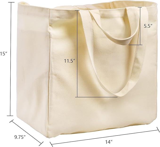 Tosnail 3 Pack Canvas Grocery Tote Bags with Bottle Sleeves, 14 x 9.75 x 15 Inches Large Reusable Shopping Bags with Long Shoulder Strap and Short Handles, Heavy Duty Cloth Bags