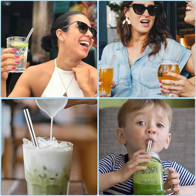Jumbo Smoothie Straw Stainless Steel, Set of 6 Metal Milkshake Straws 0.4" Wide 10.5" Long Straws, Long Lasting & Food Grade, Metal Straw s Reusable for Smoothie, Milkshake, Beverage