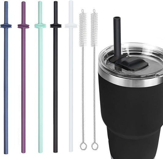 Silicone Straw for Yeti Rambler, 5PCS Reusable Straws & 2 Cleaning Brush for Yeti 30/20 oz Tumbler with Magslider Lid, Adjustable Drinking Straws Accessories Patent Pending (Multicolor)
