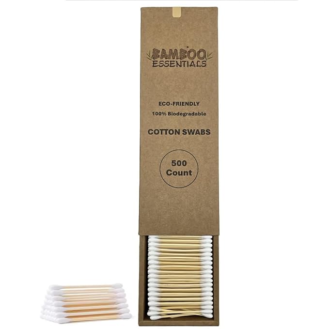 Eco-Friendly Cotton Swabs – 500 Count – Biodegradable, Plastic-Free, Sustainable Bamboo & Organic Cotton Buds – Gentle for Sensitive Skin