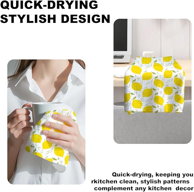 Jztco 2Pcs Lemon Kitchen Towels 24x14 Inch, Lemon Seamless Pattern Hand Towels for Kitchen Home Farmhouse Decor, Absorbent Microfiber Dish Cloth Tea Towel, Housewarming Gifts for Women