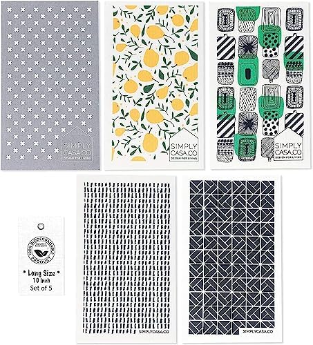 Long 5‑Pack Swedish Dishcloths – Reusable, Cellulose Sponge Dish Cloths for Washing Dishes, Paper Towel Replacement, Plastic-Free Packaging, Super Absorbent by SIMPLYCASA