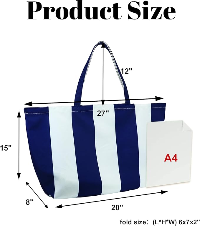Large Canvas Tote Bag - Reusable Grocery Bag Foldable Heavy Duty Shopping Bag for DIY Art Crafts Painting Embroidery