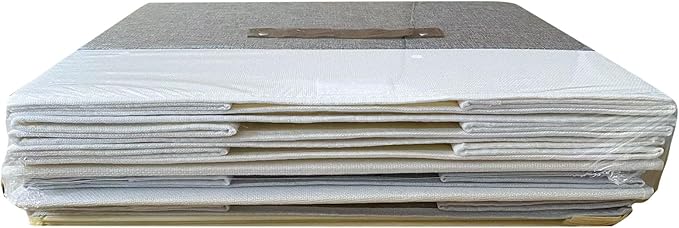 OUTBROS Large Collapsible Storage Basket with Lid, Linen Fabric Containers, Wardrobe Organiser For Towels, Clothes, 13 x 9.1 x 7.9 inch, White/Grey, 5-Pack