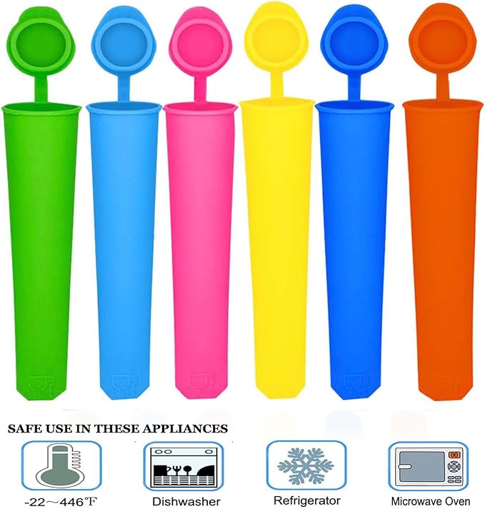 Silicone Ice Pop Mold Wpunwen Popsicle Molds with Lids 6 Pcs Silicone Popsicle Molds Reusable Popsicle Tubes with Clean Brush Durable Pure Color
