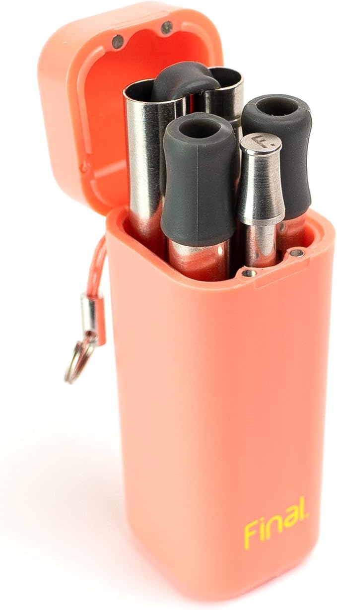 FinalStraw Collapsible, Reusable, Metal Straw | Travel Case, Cleaning Tool | Easy to Clean | Stainless Steel and 100% Silicon Tips | Eco-Friendly | Healthy Coral Case, Silver Stainless Steel