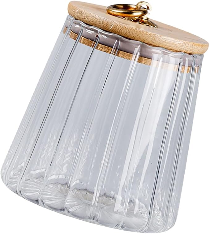 Transparent Sealed Glass Food Container with Wooden Lid Airtight Storage Jar for Kitchen Pantry Sealed Canister for Cereals Nuts Snacks and Tea