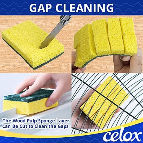 CELOX 6 Pack Dish Sponge for Kitchen, Dual Sided Scrub Heavy Duty, Non Scratch Sponges Perfect for Dishwashing and Household Cleaning, Highly Absorbent and Easy to Dry for Reuse - Image 4