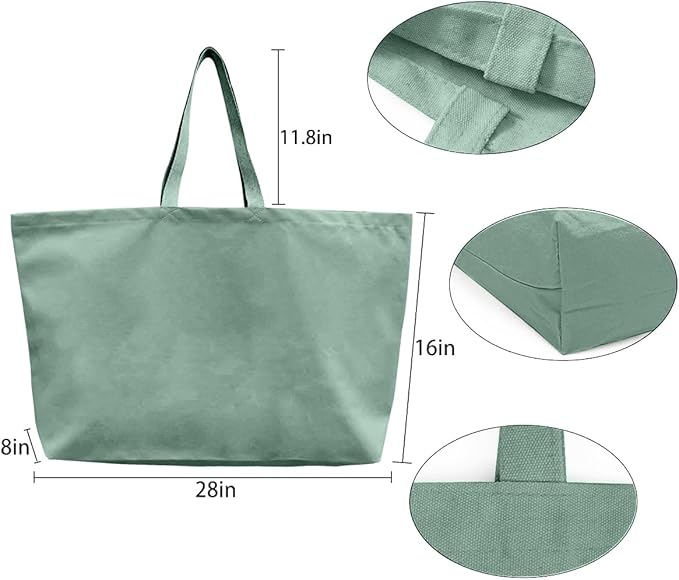 Large Canvas Tote Bag-Extra Big Shopping Beach Totes Bags Reusable Largest Grocery Plain Solid Bag 28"x8"x16"