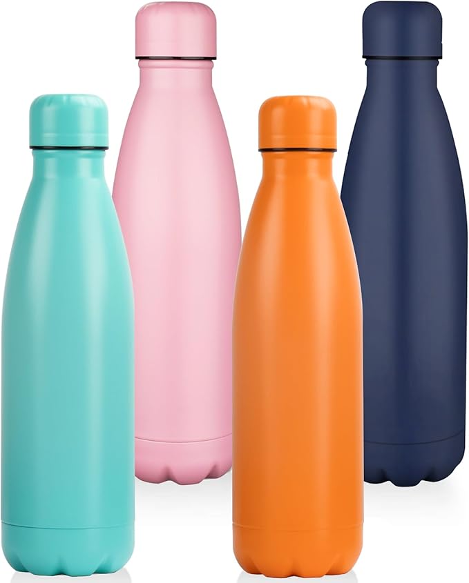 OWS 17oz Insulated Water Bottles Bulk 1/2/4 Pack, Metal Sports Water Bottles, Double Wall Vacuum BPA-Free Flask for School, Sports(mix 4pcs)
