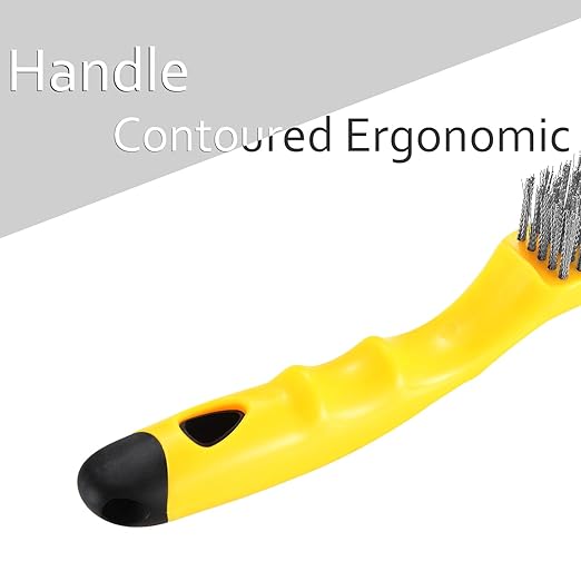 Wire Scratch Brush Stainless Steel with 10.5" Curved Plastic Handle and 79 Bundles of Bristles, Heavy Duty for Dirt Rust Removal Before Welding, Dust Paint Scrubbing (LWH-SP-wb)