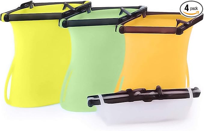 Reusable Silicone Airtight Food Storage Bags 4 pack of 33 Oz/4 Cups Leakproof Odorless Dishwasher Safe Stand-Up Easy Dry Microwavable Freezer Bag