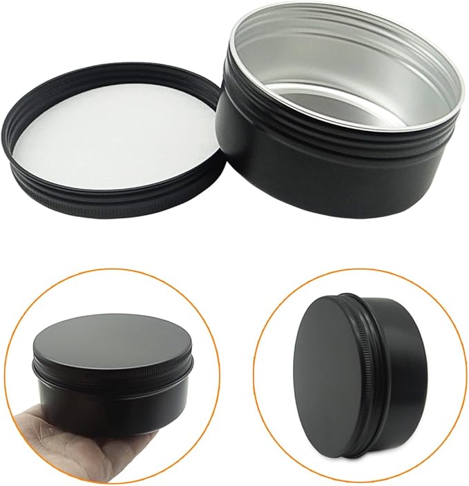 4pack 200ml Aluminum Tin, 200 Gram Black Empty Travel Cosmetic Sample Containers with Screw Cap Lid, 200g Metal Tins Can Storage Travel Jars for DIY Crafts, Lip Balms, Face Cream, Candle, Tea