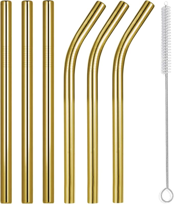 Vinaco 8.5" and 10.5" Big Smoothie Straws & Milkshake Straws, 6 Pack Food-grade Stainless Steel Straws 0.4" Wide Mouth Straw for Smoothie, Milkshakes, Thick Drinks, Gold Metal Straws Reusable