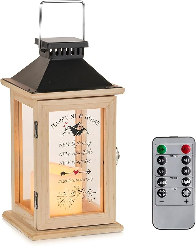 House Warming Gifts for New Home: Housewarming Gift for Women Farmhouse Home Decor Wood Lantern for Living Room Kitchen Counter Table Shelf