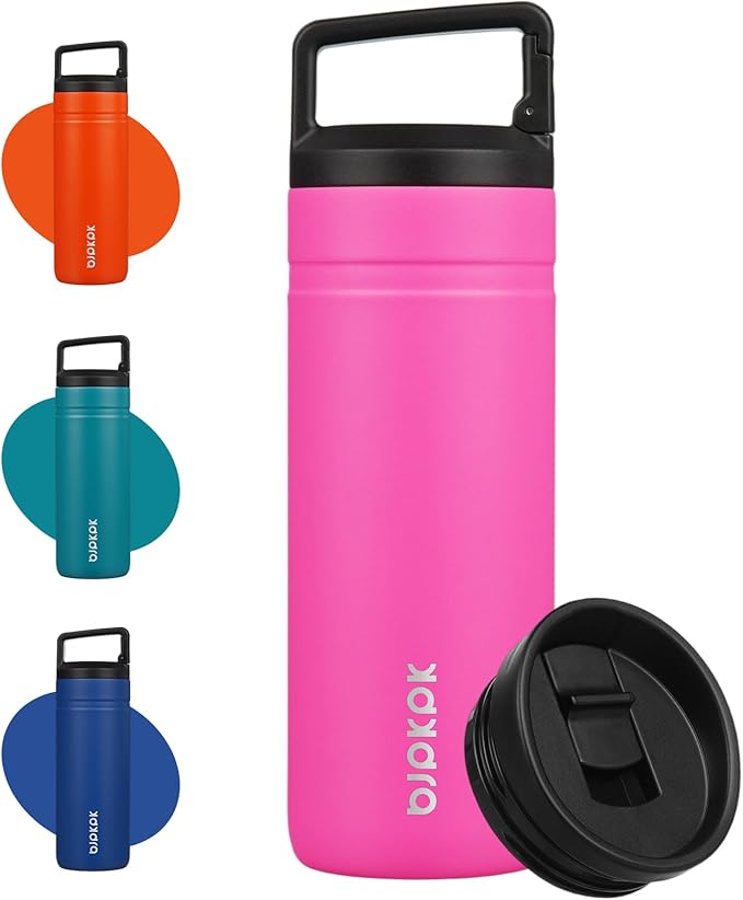 BJPKPK Insulated Water Bottle with 2 Lids,20 oz Double Wall Stainless Steel Vacuum Tumbler Travel Coffee Mug,Wide Mouth Thermal Cup,Barbie Pink