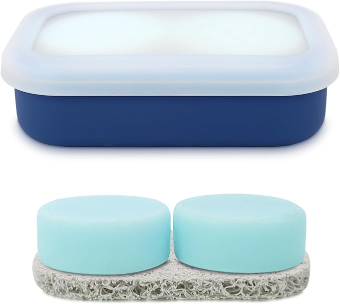 Leak Proof Travel Soap Case,Solid Shampoo Bar Holder, Silicone Soap Container with Draining Layer, Portable Bar Soap Holder for Bathroom, Camping, Gym, Easy to Clean (Blue, Large)