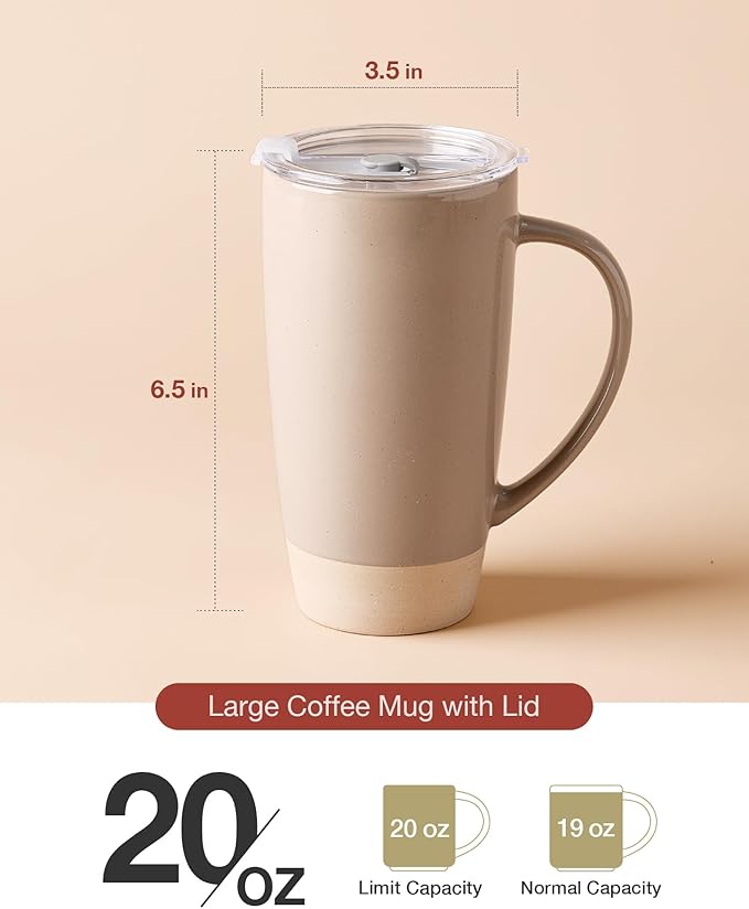 famiware Milkyway Coffee Mug, 20oz Large Coffee Mug, Ceramic Mug with Lid, Tea Cup with Handle for Latte, Tea, Cocoa, Milk, Home & Office, Cinnamon Brown