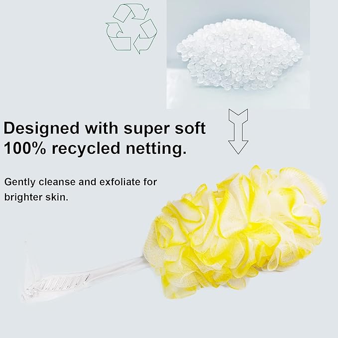 PPHAO - Back Bath Brush - Long Handle Shower Scrubber - Yellow Loofah Exfoliating Body Scrubber for Men and Women - 1 Pack