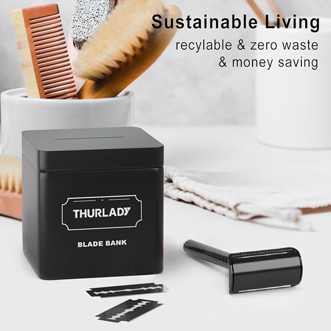 Matte Black Safety Razor - Single Blade Razors for Men - Reusable Metal Razor, with 5 Stainless Steel Double Edge Blades, Smooth Close Shave, Sustainable, Plastic Free