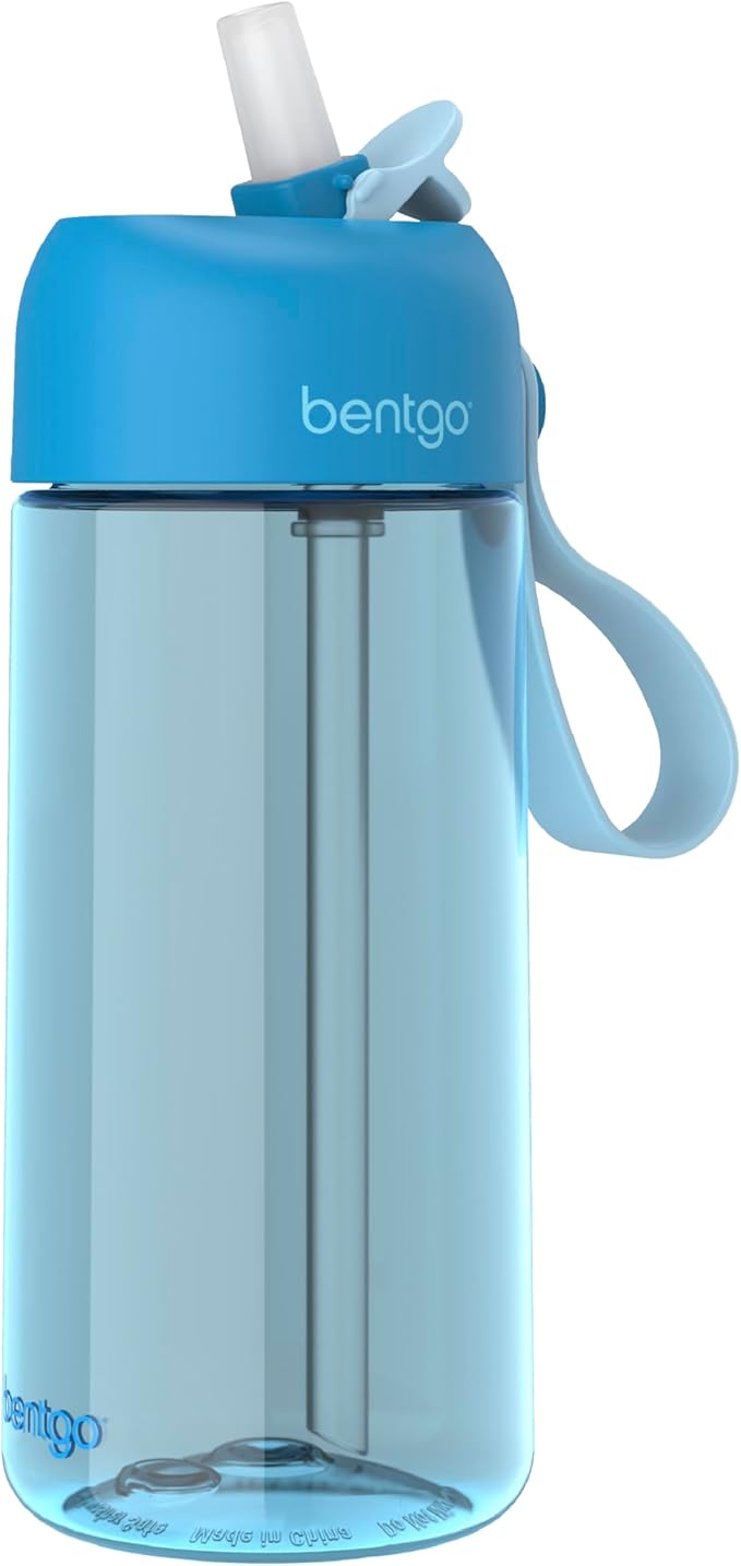 Bentgo Kids Water Bottle - Leak-Proof, Durable Tritan, BPA-Free 15 oz. Cup for Kids/Toddlers Ages 3+ - Safe Sip Spout, Carrying Handle, & Dishwasher Safe for School, Sports, Daycare & Camp (Blue)